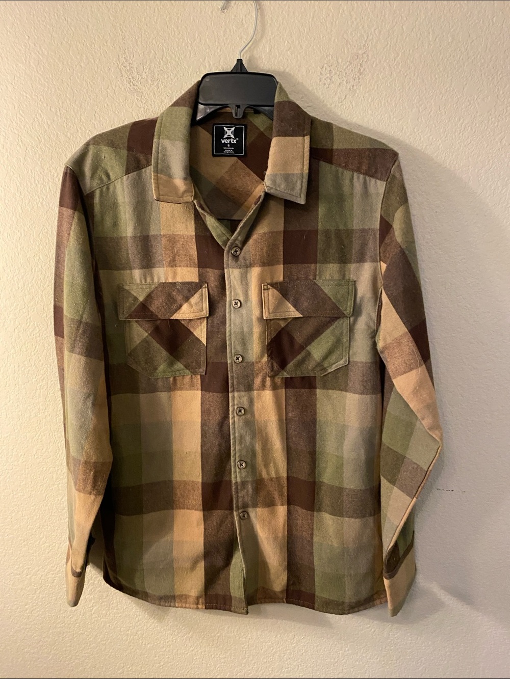 Vertx Men's Olive & Brown Plaid Button-Down Shirt